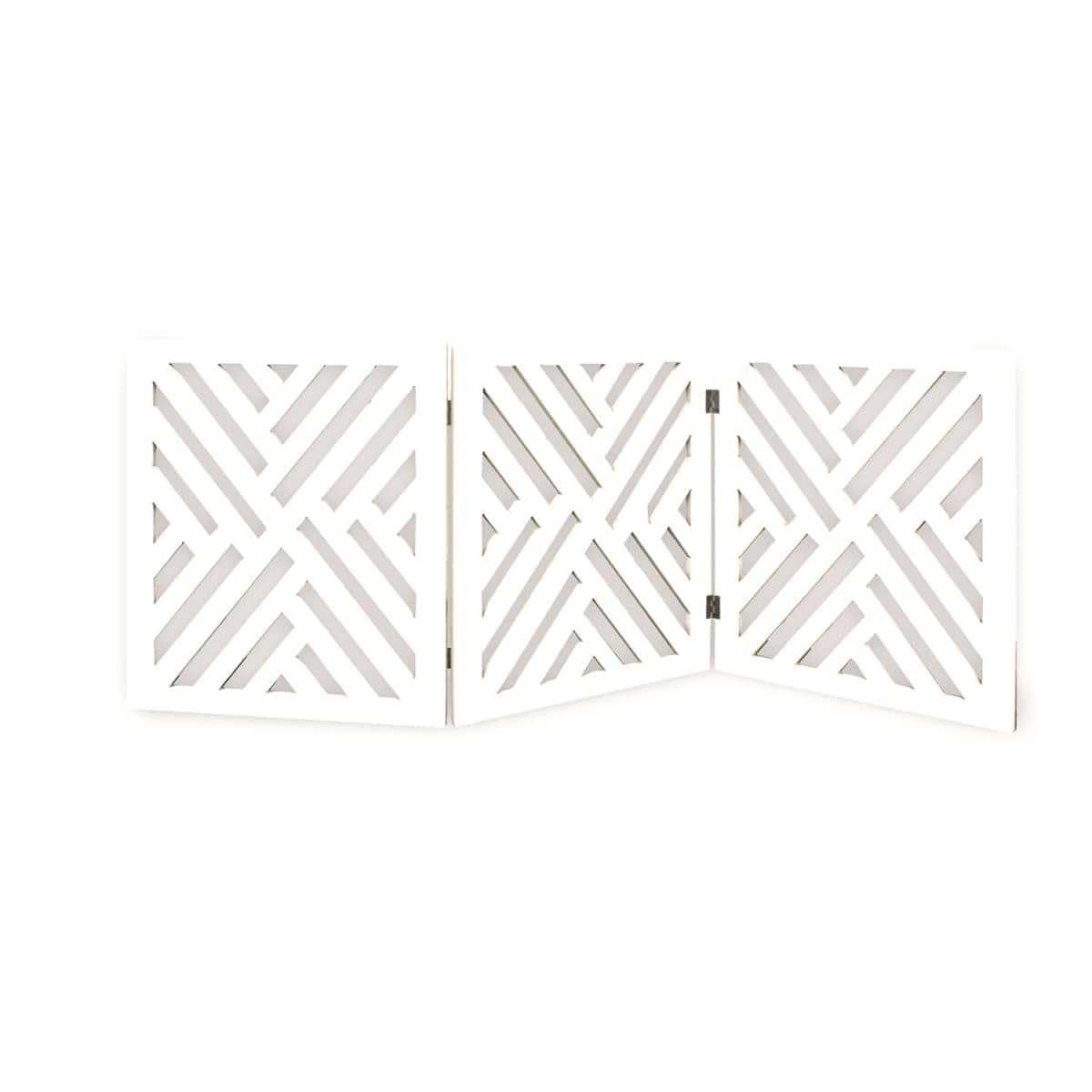 Wood Curves Indoor/Outdoor Solid Wood Lattice Freestanding Foldable Adjustable 3-Section Pet Gate