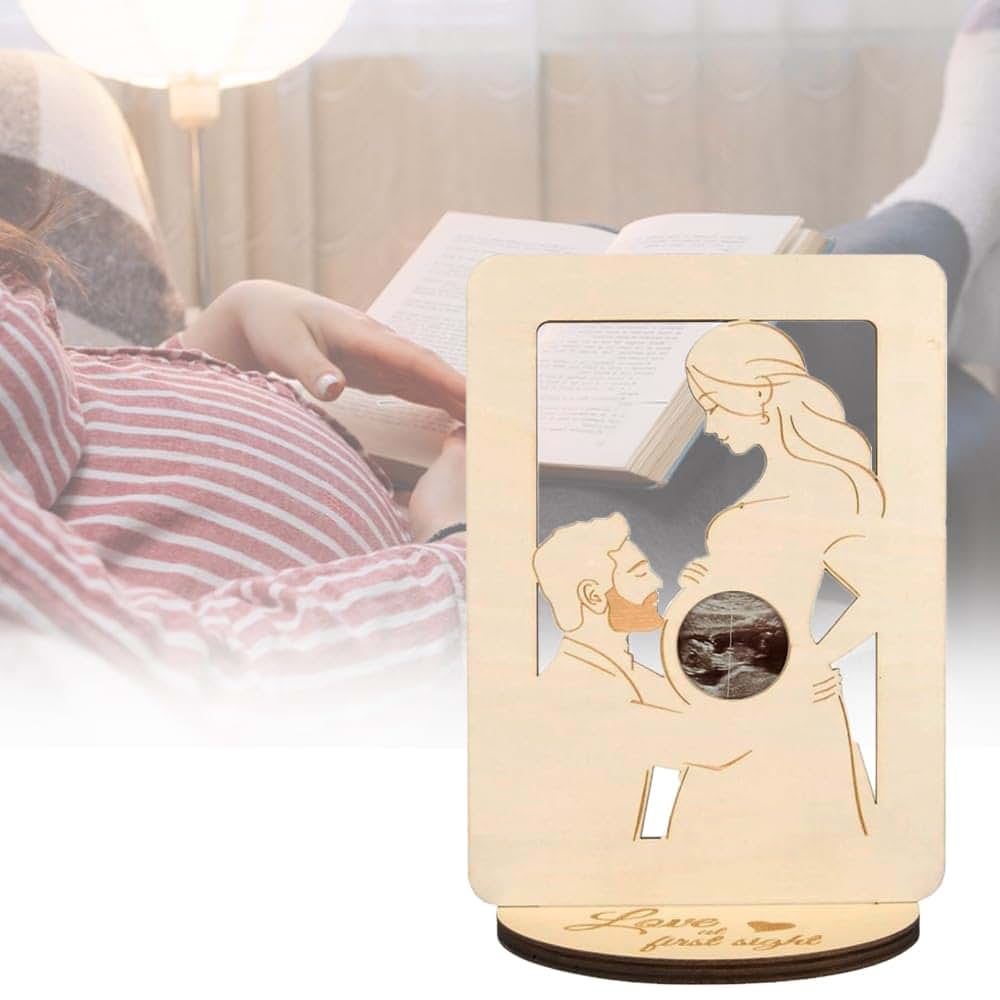 BEMAXYE Baby Ultrasound Photo Wooden Frame for Pregnant Women, 9x7 Inch Pregnancy Announcement Gift (B)