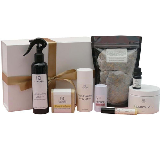 Postpartum Gift Box by La Parea Wellness. Recovery Gift Set – 7-Piece Natural New Mom Essentials