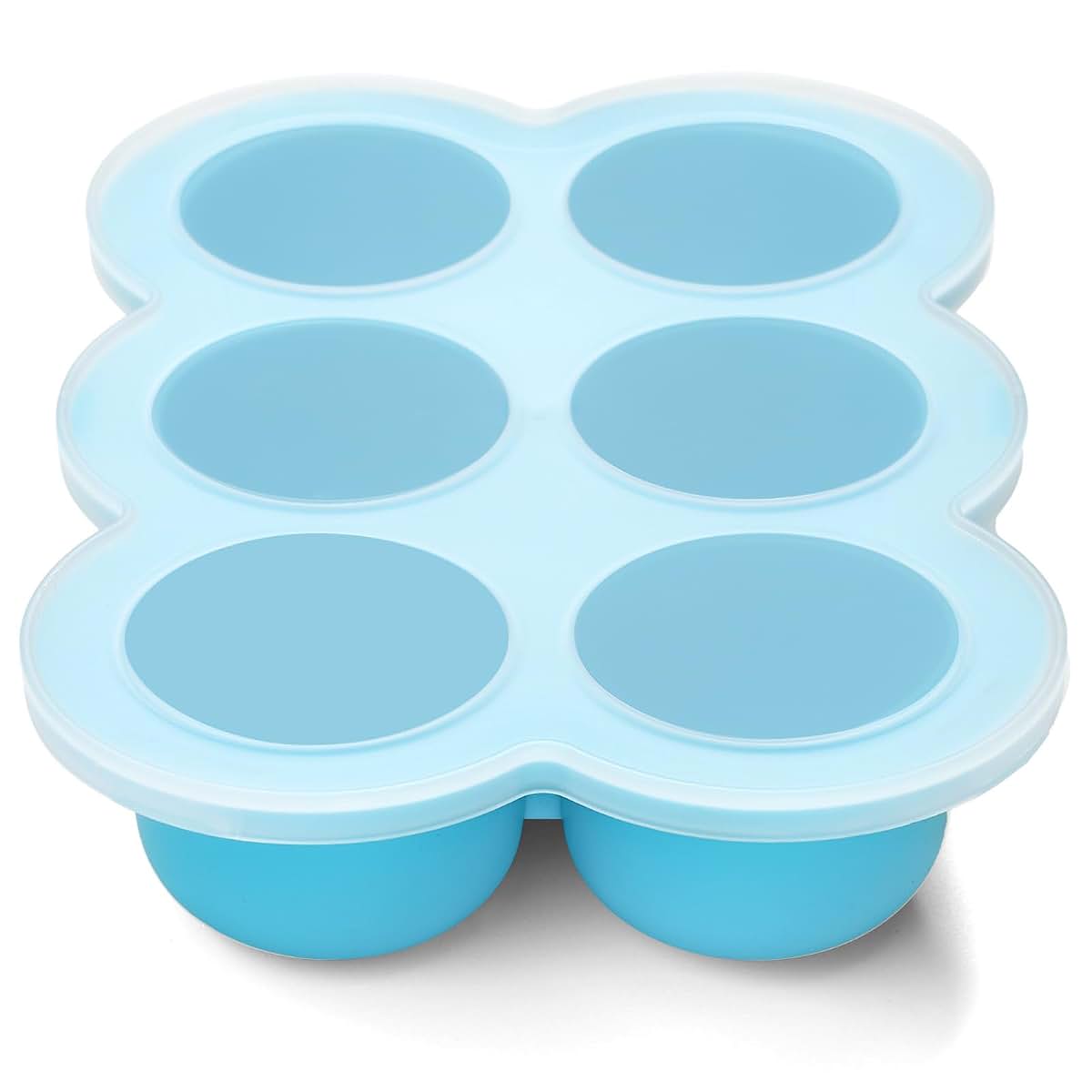 btrfe Silicone Baby Food Freezer Tray with Clip-On Lid, 6 x 3oz, Blue