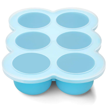 btrfe Silicone Baby Food Freezer Tray with Clip-On Lid, 6 x 3oz, Blue