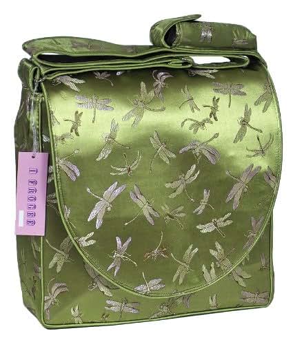 I Frogee Olive Green Dragonfly Brocade Diaper Bag Messenger Style Shoulder Bag