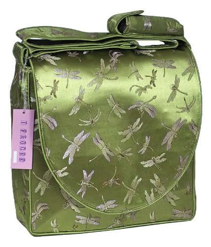 I Frogee Olive Green Dragonfly Brocade Diaper Bag Messenger Style Shoulder Bag