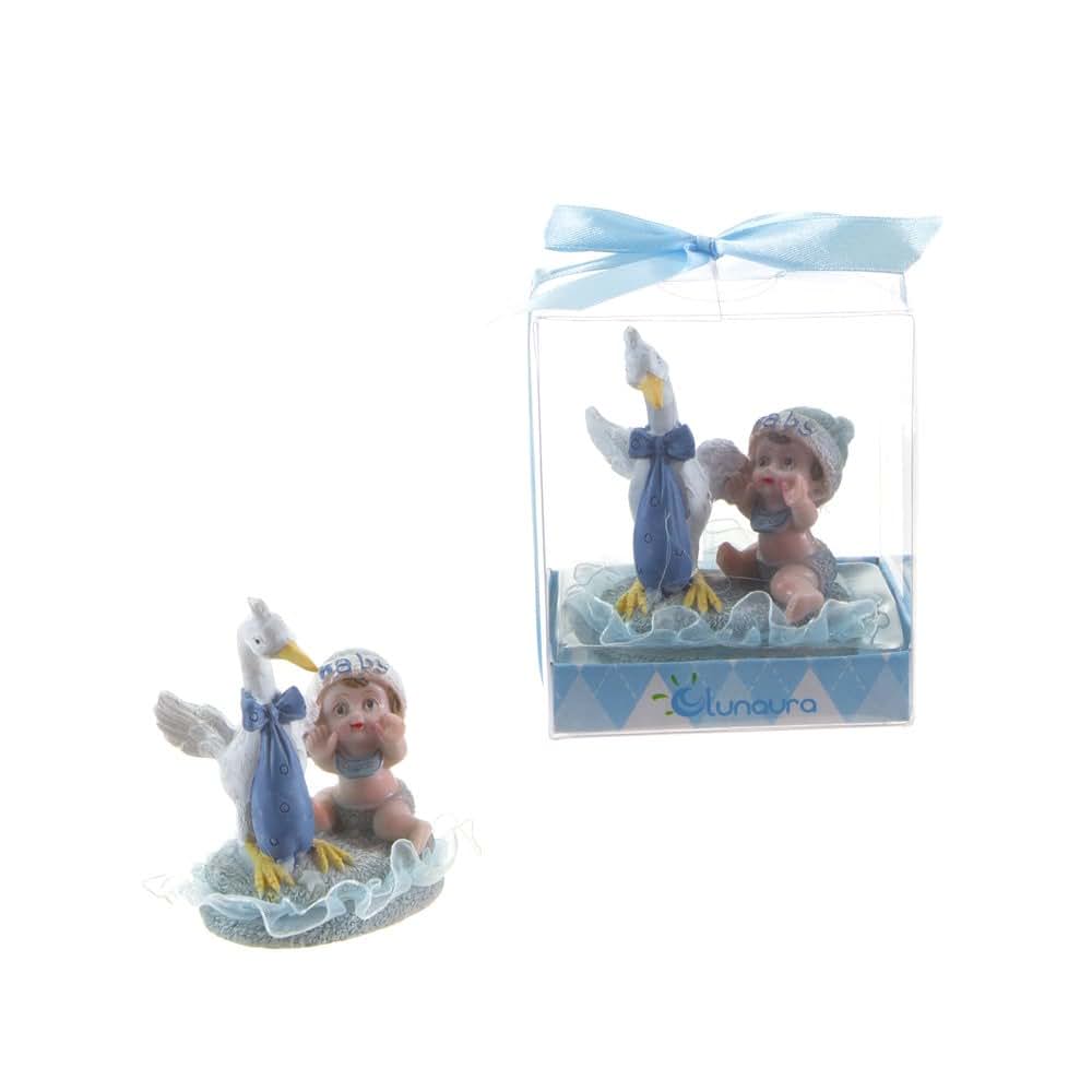 Lunaura Baby Keepsake - Set of 12 Boy Baby Playing with Stork Favors