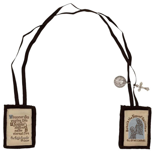 Village Gift Importers Brown Wool Scapular With Saint Simon Stock Prayer Card