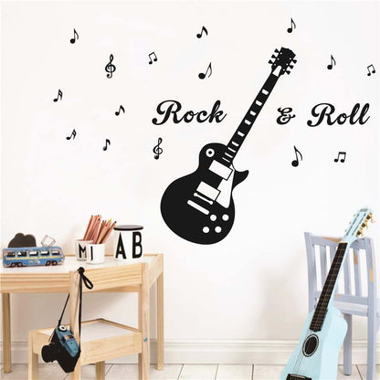 UILMNIY Music Guitar Rock and Roll Wall Decal for Kids Room and Bedroom, Vinyl Removable Black 110x119cm
