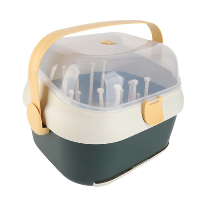 OPPWONG Nursing Bottle Storage Box, Compact Household Dust Proof Draining Plastic Baby Bottle Drying Rack, Clamps