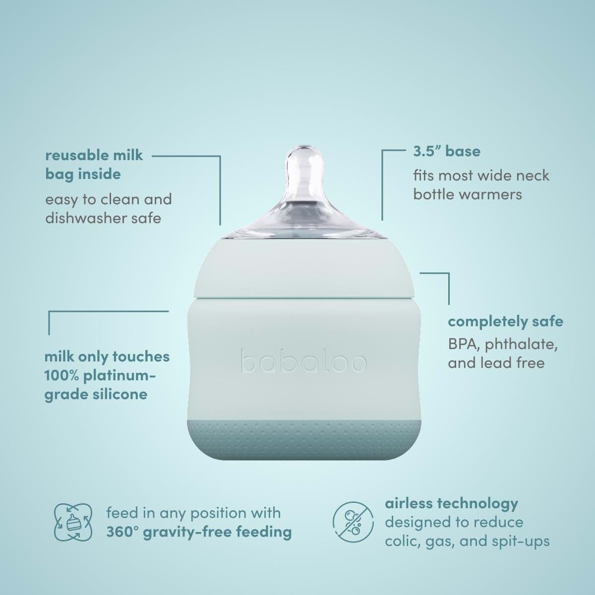 Babaloo Baby-Led Silicone Baby Bottle, Airless, 8oz Bleu (photo 3)