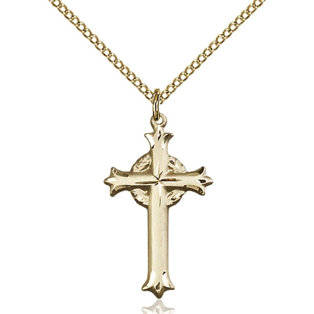 Bliss Gold Filled Cross Pendant with Lite Curb Chain, 1 x 1/2 Inches
