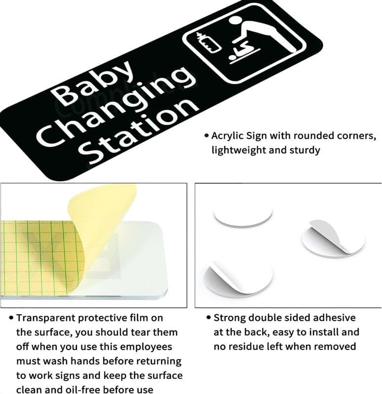 Baby Changing Station Sign, 9 x 3 Inch Grey with English and Symbol