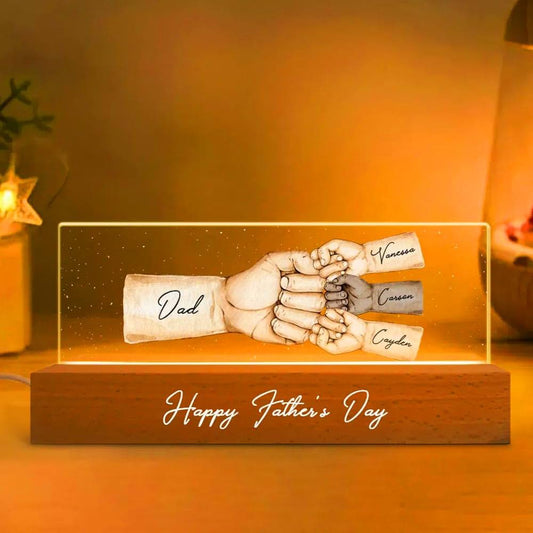 Daty Dad's Team Fist Bump Personalized Acrylic LED Night Light, Custom Dad Night Light, Father's Day Christmas Birthday