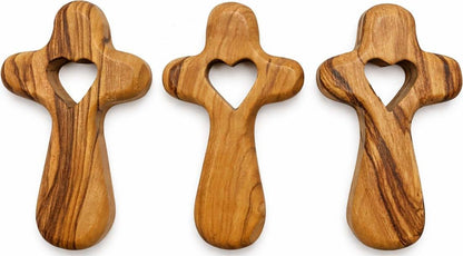 Zuluf Olive Wood Comfort Prayer Holding Piece Set With Heart Cutout, Set Of 3