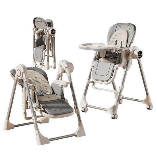 Oubeauou Baby High Chair with Swing Mode, Foldable Adjustable Height Baby Eating Chair with Cushion, 2-Tier Tray
