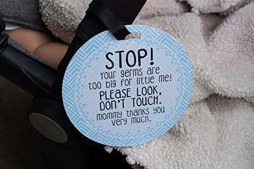 THREE LITTLE TOTS – Blue Stop Please Look Don't Touch Baby Car Seat Sign or Stroller Tag - CPSIA Safety Tested (photo 2)