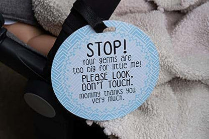 THREE LITTLE TOTS – Blue Stop Please Look Don't Touch Baby Car Seat Sign or Stroller Tag - CPSIA Safety Tested (photo 2)