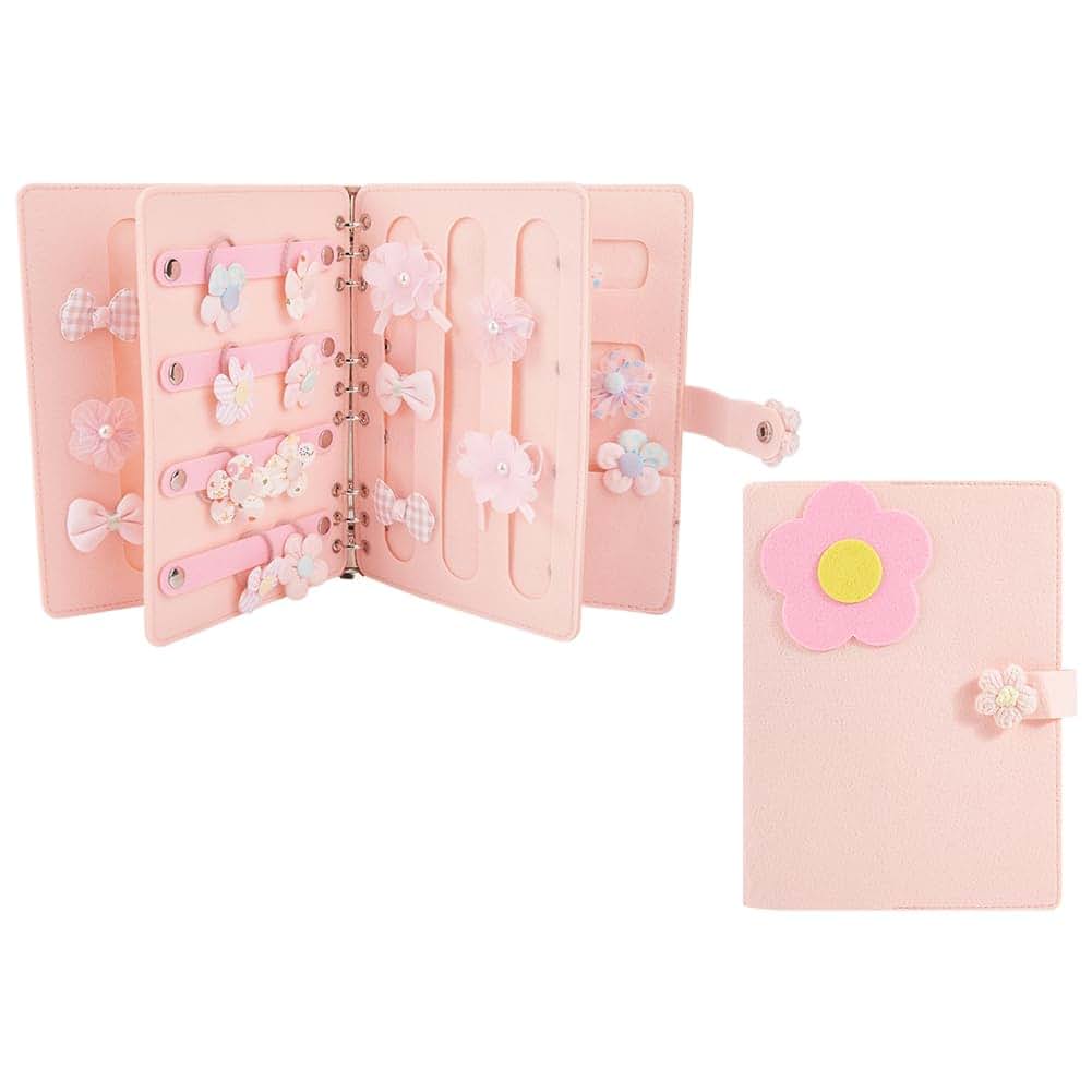DELORIGIN Portable Felt Hair Clips Holder Pink Book-Style Organizer