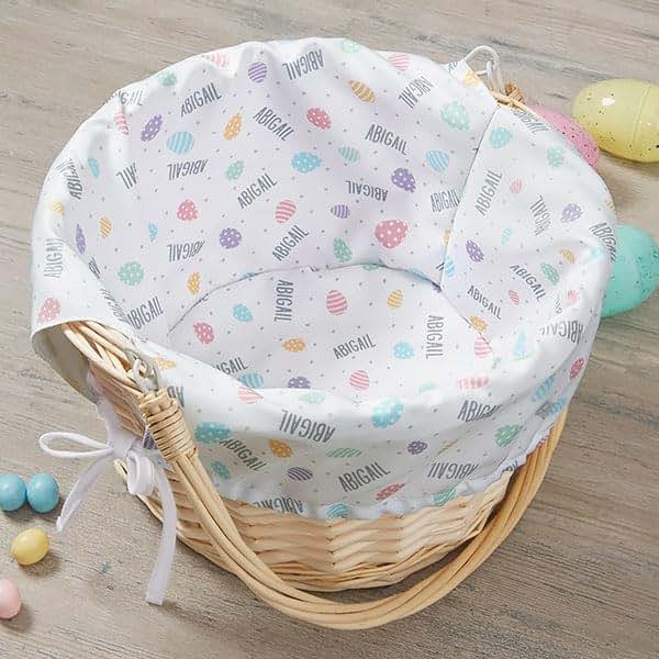 Personalization Universe Personalized Easter Egg Basket – Custom Kids Easter Egg Basket – Embroidered White (photo 3)