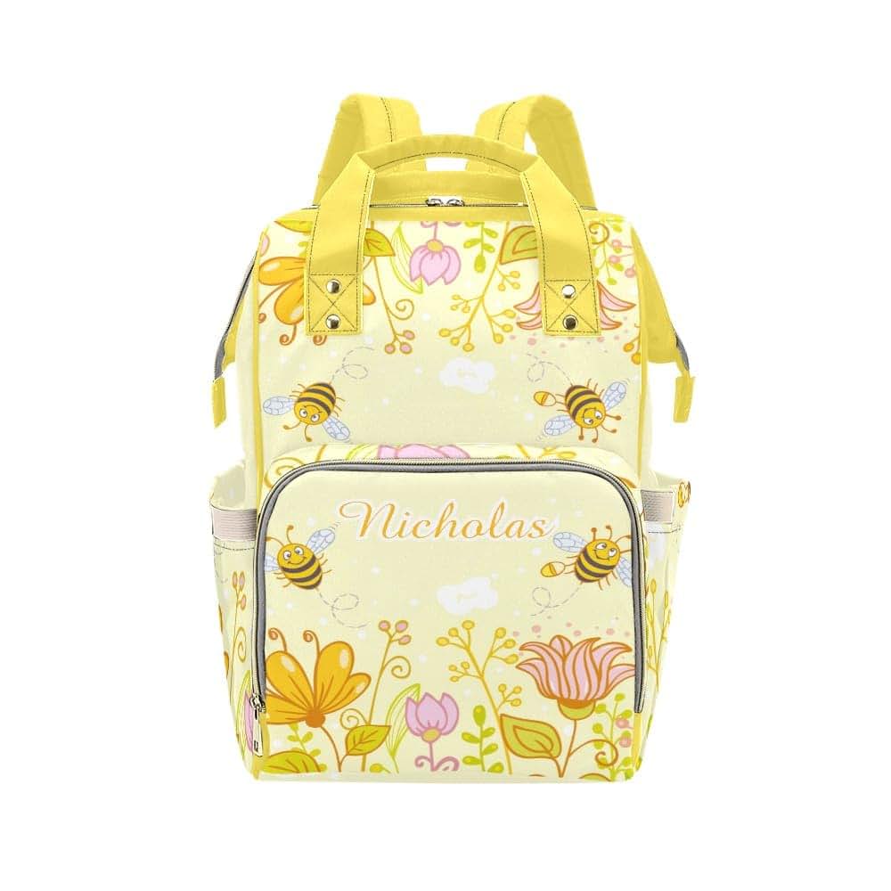 NZOOHY Honey Bees with Floral Personalized Diaper Bag Backpack Multi-Function Custom with Name Large Travel Nappy Mommy