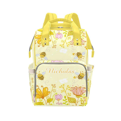 NZOOHY Honey Bees with Floral Personalized Diaper Bag Backpack Multi-Function Custom with Name Large Travel Nappy Mommy