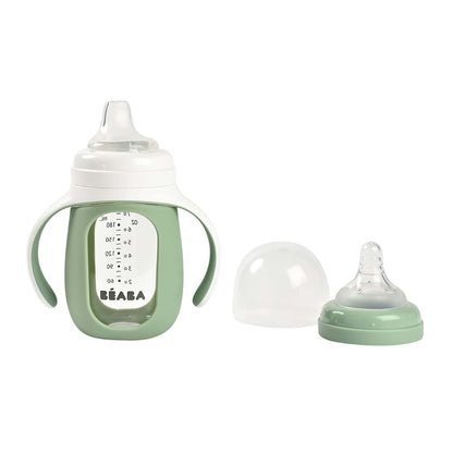Béaba 2-in-1 Glass Baby Bottle To Sippy Cup In Sage (photo 2)