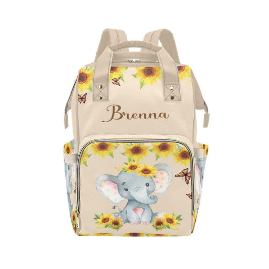 NZOOHY Personalized Diaper Bag,Elephant Sunflowers Custom Name Shower Gift Diaper Backpack Baby Boys Girl Nappy Bag Mom