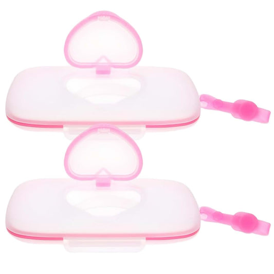 Heidouse 2Pcs Baby Wipes Travel Case, Portable Travel Wipes Case, Refillable Wet Tissue Dispenser with Flip-Top for