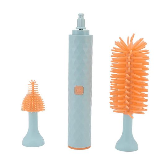 ENZZ Electric Baby Bottle Brush Set with IP65 Waterproof Silicone Heads, 4 Piece Blue