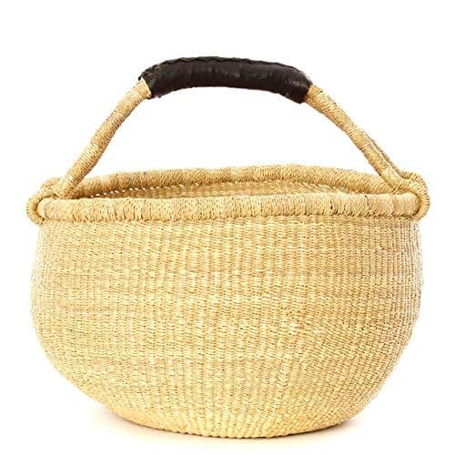 Our Green House African Bolga Basket With Leather Handle