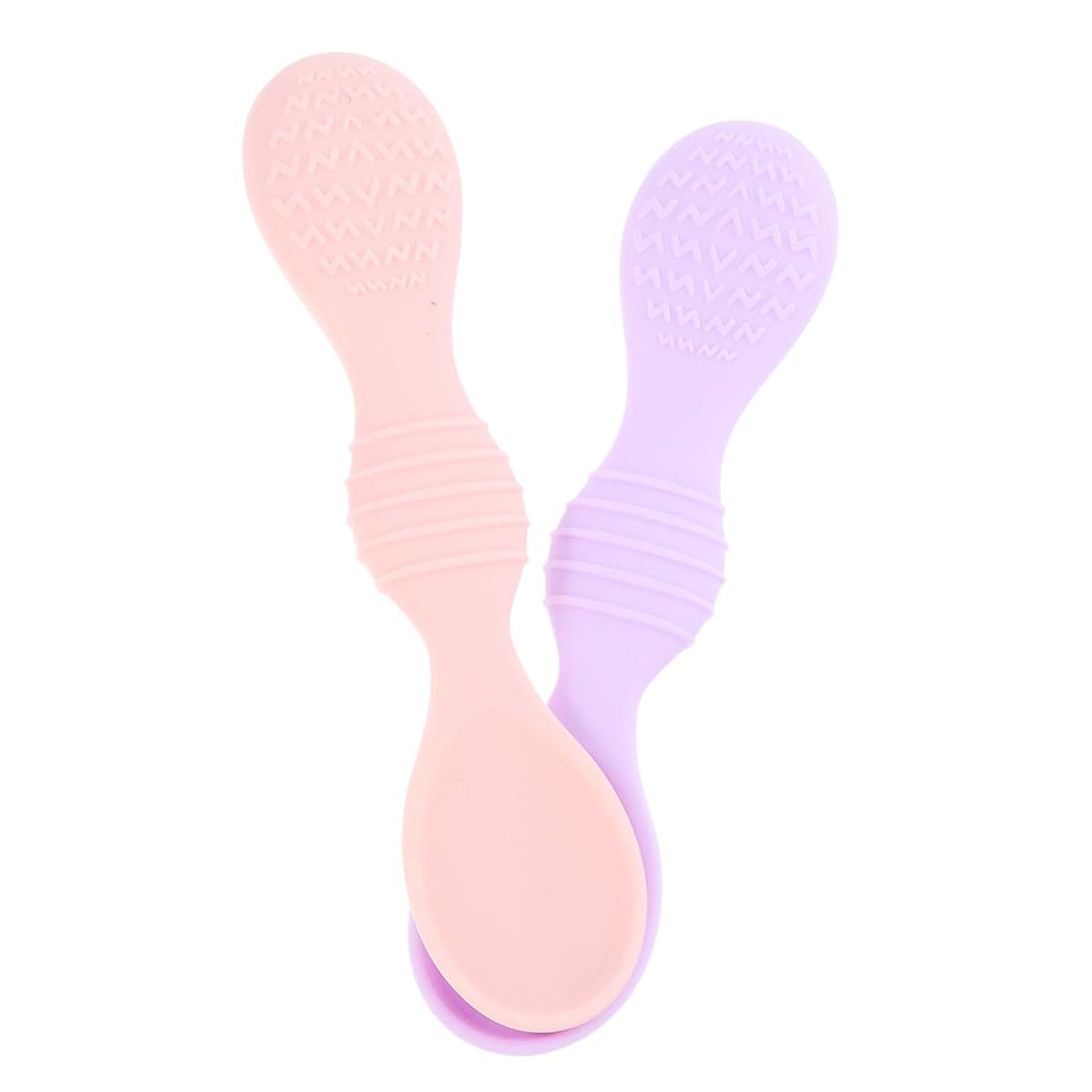 GETAJGHSD Silicone Baby Training Spoons, 2-Pack, Purple & Pink