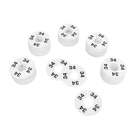 DBM IMPORTS 10 PC 3-1/2" Clothing Rack Size 34 Dividers Hangers White Plastic Round Retail Store