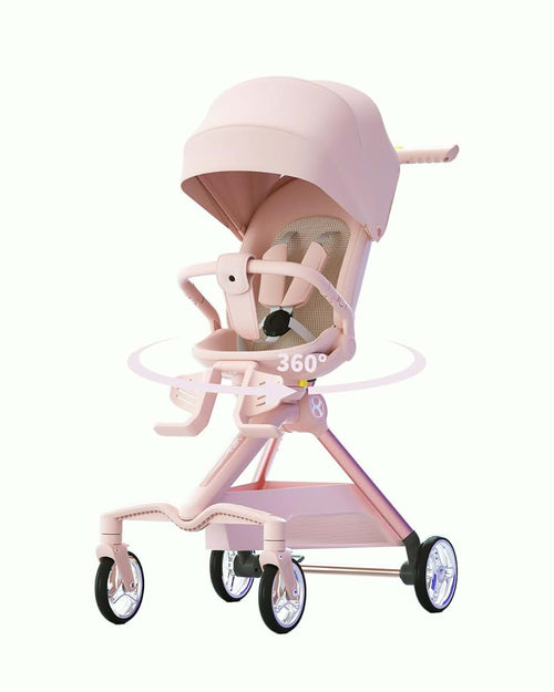 HaShow Mini ELF2 Compact Folding Travel Baby Stroller with 360° Reversible Seat, Pink