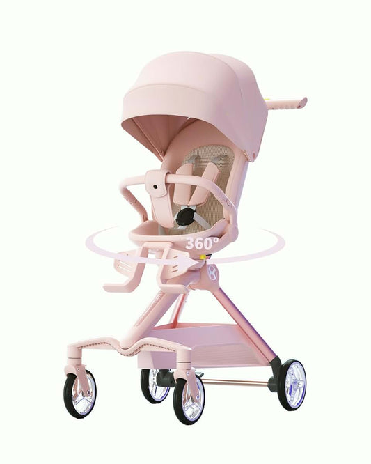 HaShow Mini ELF2 Compact Folding Travel Baby Stroller with 360° Reversible Seat, Pink