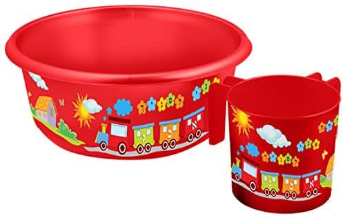 Train Design Negel Vasser Wash Cup Set, Red Train Theme