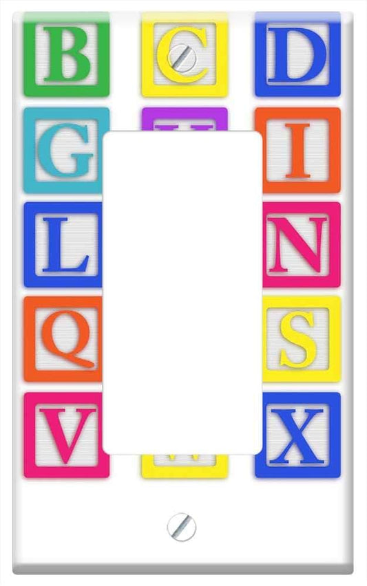 Yuatuwaw Switch Plate Single Rocker/GFCI - Baby Blocks Alphabet Abc Letters Colourful Block