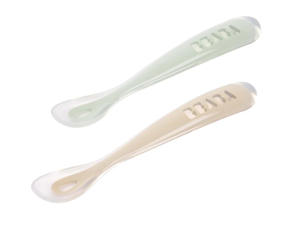Béaba BEABA Baby's First Foods Spoon Set with Travel Case, Original Soft Silicone Baby Spoons, Baby Essentials, Travel