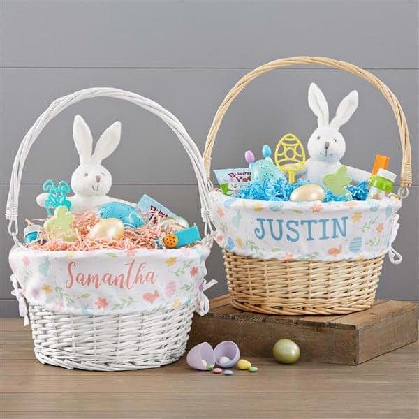 Personalization Universe Colorful Easter Pattern Personalized Basket – Custom Kids Easter Egg Basket – Embroidered (photo 4)
