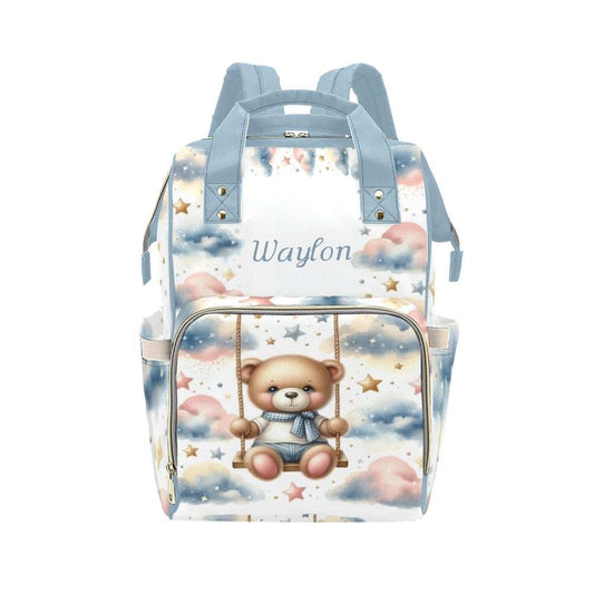 NZOOHY Swing Teddy Bear Personalized Diaper Bag Backpack Custom Name Nursing Baby Bag Mommy Bag for Mom Travel Daypack