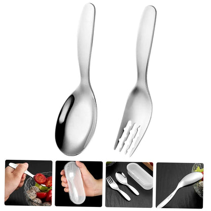 BabyOneStop Children Fork and Spoon Training Tableware Set, Stainless Steel with Storage Box