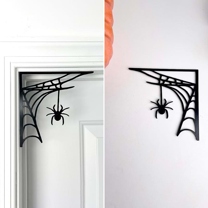 Sanmtang Halloween Spider Web Door Trim with Fake Spiders and Cobwebs, 6.25 Inch PLA Hanging Decor