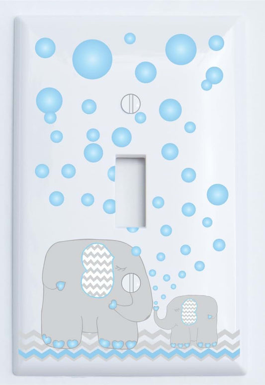 Presto Light Switch Plate Covers Elephant Light Switch Plate Covers/Single Toggle/Elephants with Grey and Blue Chevron