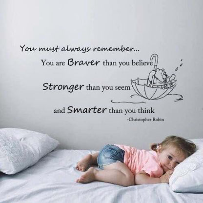 Decal House Wall Decals Quote Winnie Pooh Braver Stronger Smarter Vinyl Sticker