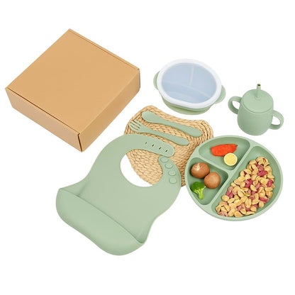 KT-Hudson Home 7-Piece Silicone Baby Feeding Set with Suction Plate and Bowl - Green