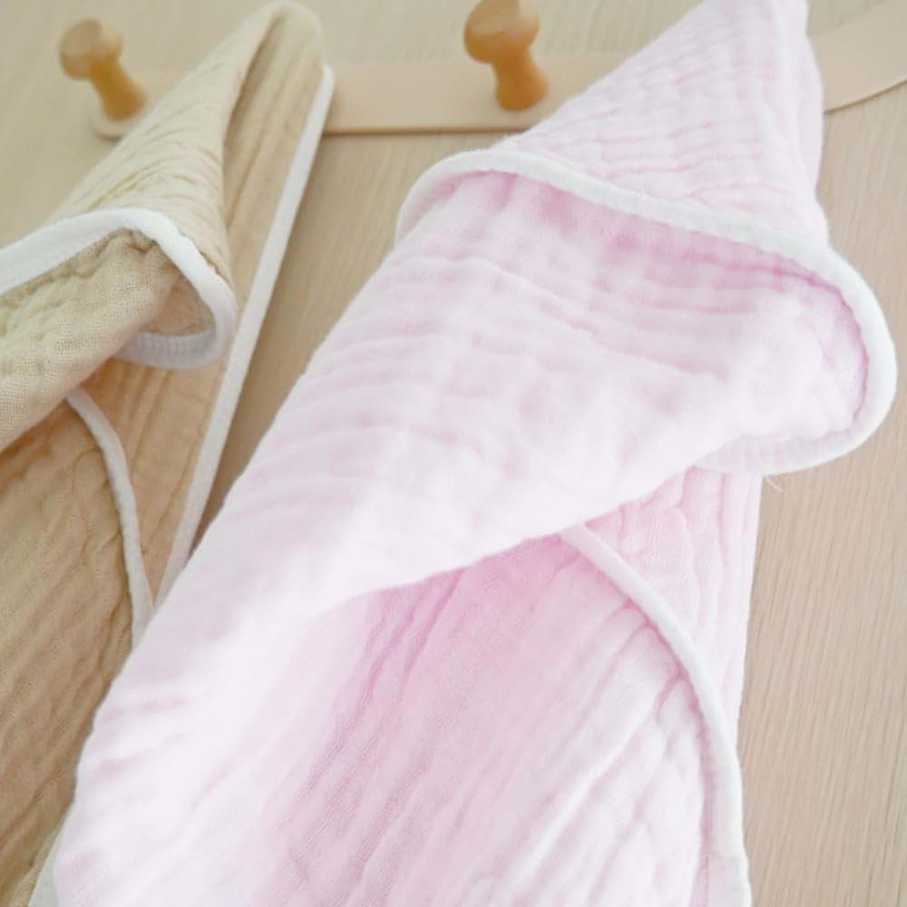 Arnzion Baby Hooded Bath Towels 2 Pack, Brown & Pink Muslin Cotton, 32x32 Inch