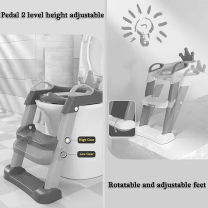 FGQuelle Potty Training Toilet Seat with Step Cute Crown Potty with Ladder with Backrest, Adjustable Folding Potty (photo 3)