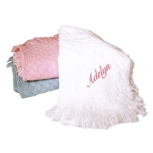 Fastasticdeal Daniela Girl Embroidered Cotton Woven Baby Blanket, White, 36x48