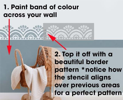 Ideal Stencils Scallop Lace Wall Border Stencil For Nursery Decor (photo 4)