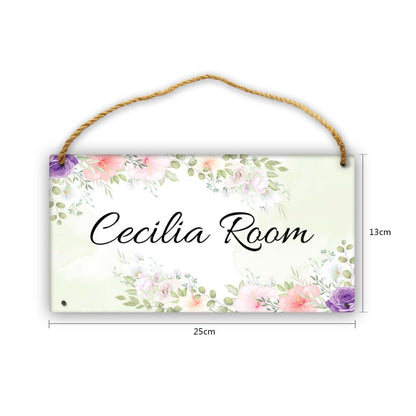CUSDECOR Personalized Flower Floral Kid Room Door Sign Custom Name Boys Girls Bedroom Toddler Baby Nursery Decor Art