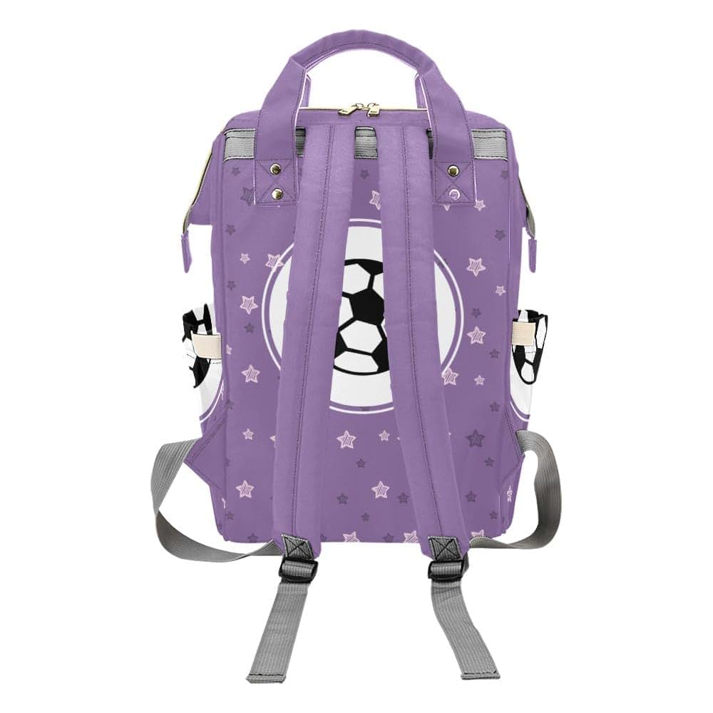 YallLocoMo Personalized Diaper Bag Backpack Name Soccer Star Purple Convenient and Durable: Waterproof (photo 2)