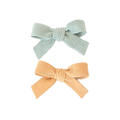 BabyOneStop 1 Pairs Handmade Headwear Girls Hair Accessories Baby Girls Corduroy Bow Hair Clip (Yellow + Green)
