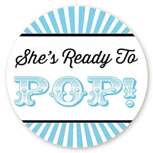 Blue Ready to Pop Baby Shower Stickers | 36 Matte Stickers | 2 Inches Round | Ready to Pop Baby Shower Labels